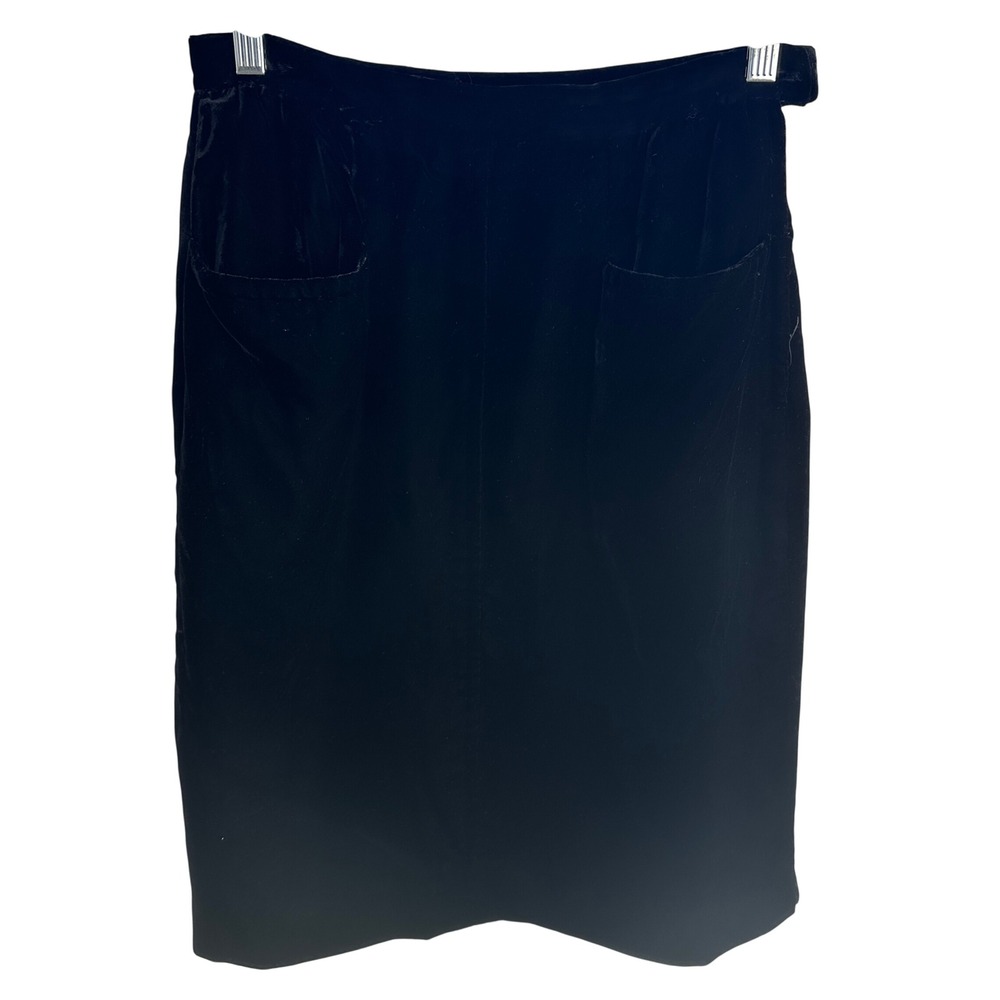 Vintage Gucci Black Velvet‎ Pencil Skirt Made in Italy Size 42 High Waist Pocket